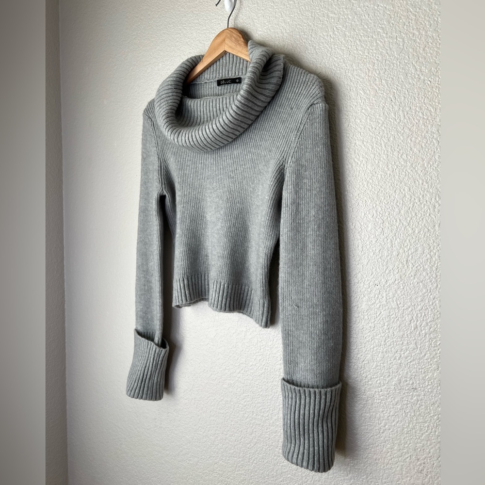 Deluc Gray Cropped Ribbed Knit Turtleneck, S
